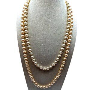 Vintage-Inspired 2 Strands of Glass Pearl Necklaces With Knotted Beads.   A59